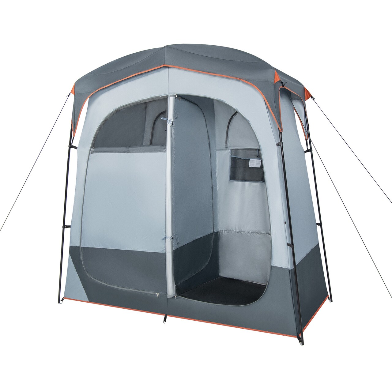 2-Person Shower Tent with Dressing Room Waterproof Polyester Fiberglass Frame Gray